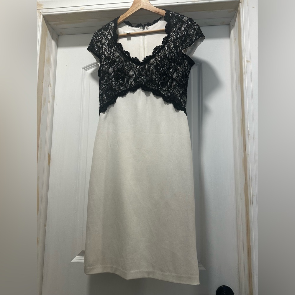 London Times Black Lace and Cream Slip Dress